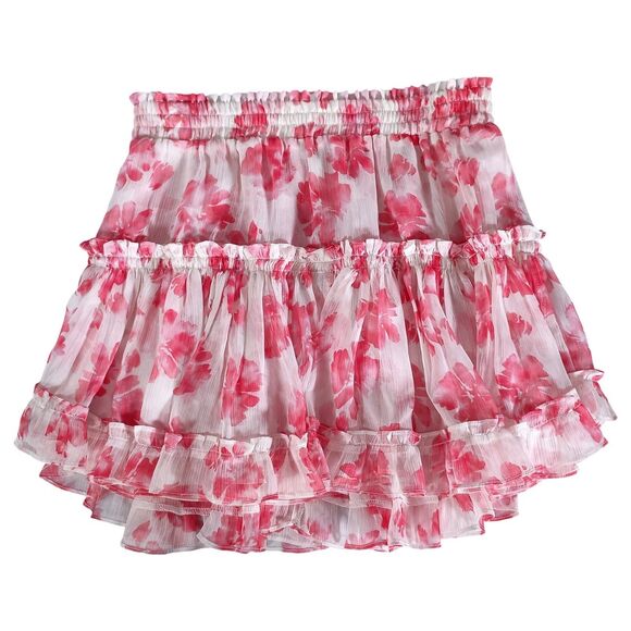Misa Los Angeles Marion Skirt Short Floral Ruffles Pink Ivory Womens Small - Picture 1 of 6
